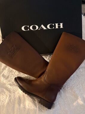 Coach Fynn Leather Boot II Walnut Tall Riding Boots Size 7B w/box